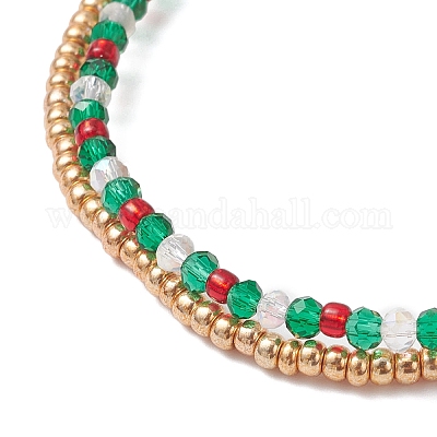 Рождественские стеклянные бусины и многослойные браслеты из стеклянных бусин BJEW-MZ00240-01-1