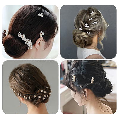 Наборы гребней для волос из медной проволоки и искусственного жемчуга из АБС-пластика для женщин и девочек&nbsp;OHAR-CY0001-20-1