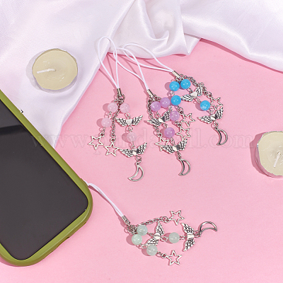 5 шт. 5 цвета луна звезда сердце акрил и сплав и 304 нержавеющая сталь ремешки для мобильных телефонов&nbsp;HJEW-GO00116-1