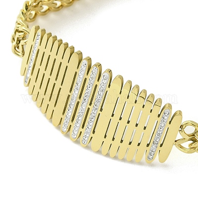 Браслет из овальных звеньев с кубическим цирконием и цепочками из нержавеющей стали 304 BJEW-Q775-02G-1