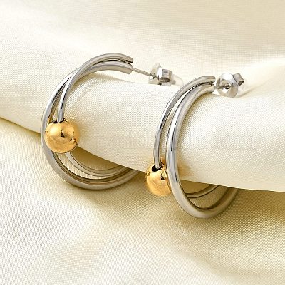 Двухцветные серьги-гвоздики из нержавеющей стали 304 EJEW-S263-02GP-1