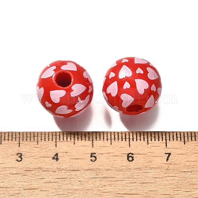 Бусины из дерева с принтом в виде элемента ко дню святого валентина WOOD-R002-01-39-1