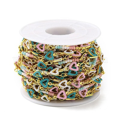 Цепочка-сердечко ручной работы из латуни с эмалью CHC-M024-25G-01-1