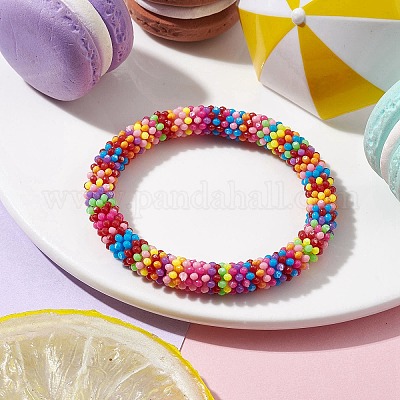 Детские растягивающиеся браслеты из акриловых бусин в виде снежинок BJEW-JB10157-02-1