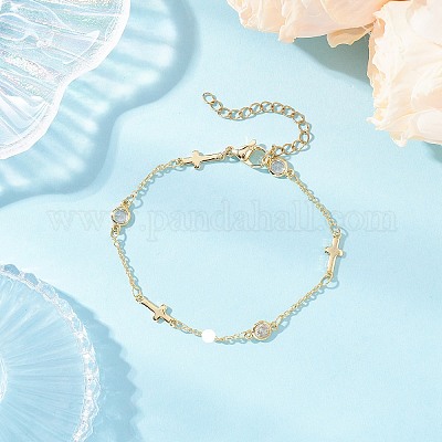 Прозрачный кубический цирконий плоские круглые и поперечные браслеты для женщин BJEW-JB12007-1