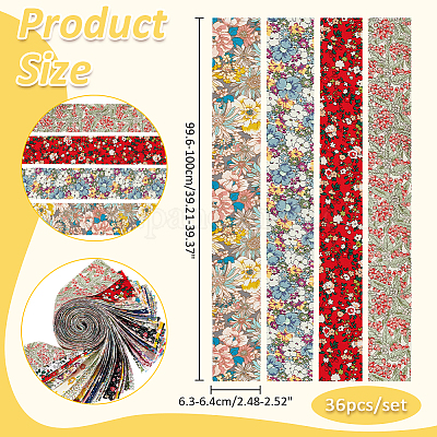 36 шт. хлопчатобумажная лента с цветочным принтом OCOR-WH0088-44-1