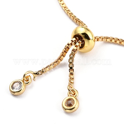 Регулируемые браслеты-слайдеры с прозрачным кубическим цирконием из латуни с микропаве BJEW-L652-14G-1