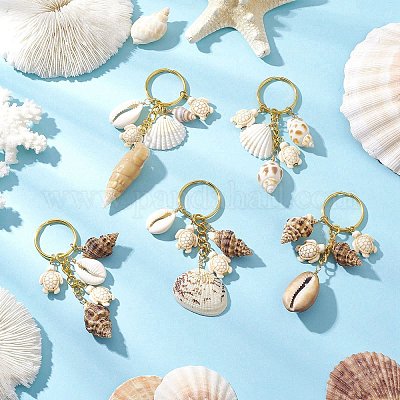 Натуральная ракушка в морском стиле с брелками из синтетической бирюзы KEYC-JKC01231-1