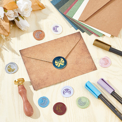 Латунная восковая печать с деревянной ручкой AJEW-WH0412-0024-1