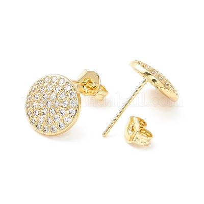 Плоские круглые серьги-гвоздики из прозрачного кубического циркония EJEW-P196-08G-1