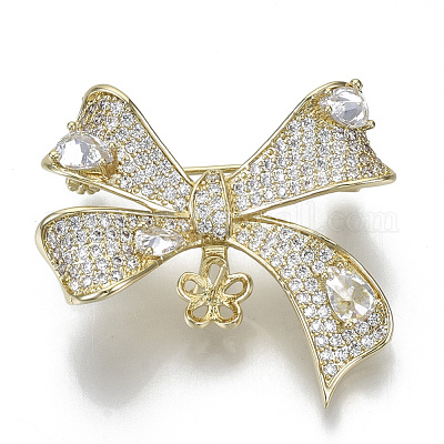 Брошь из латуни с прозрачным кубическим цирконием KK-N232-80-NF-1