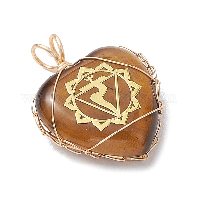 7 шт. 7 стиля чакра натуральный тигровый глаз & содалит & красная яшма & кварцевый кристалл & зеленый авантюрин & аметист & красный авантюрин подвески в виде сердца из медной проволоки PALLOY-JF03044-1