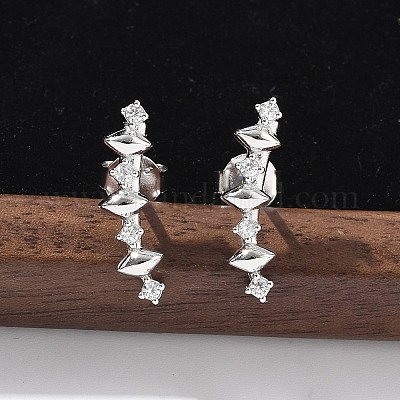 925 серьги-гвоздики из стерлингового серебра с прозрачным кубическим цирконием EJEW-Q032-01G-P-1