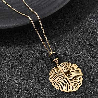 Ожерелья с подвеской в виде листа из нержавеющей стали 304 с дисковым стеклом NJEW-G184-02G-1