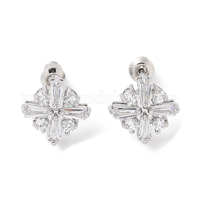 Серьги-гвоздики из латуни с микропаве из кубического циркония EJEW-I304-05P-02-1