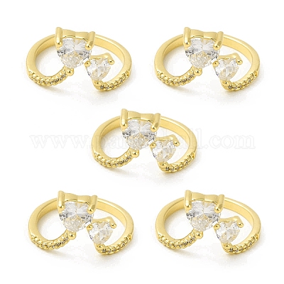 Кольцо-манжета с двойным сердцем из прозрачного циркония RJEW-H120-01G-1