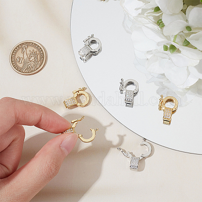 6 шт. 2-цветные латунные застежки-крутилки с микропаве из прозрачного кубического циркония KK-OC0001-47-1