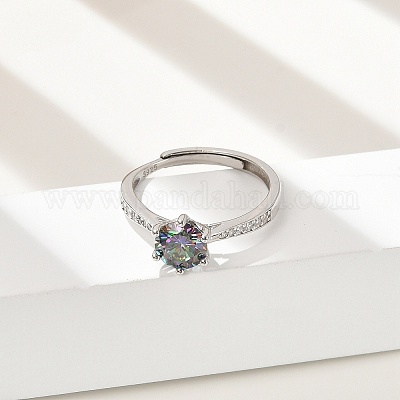 Регулируемые кольца из стерлингового серебра с родиевым покрытием и муассанитом для женщин RJEW-U038-09P-1