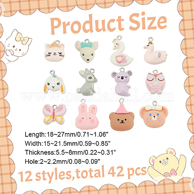 42шт 12 стиля непрозрачные подвески из смолы RESI-AR0001-45-1