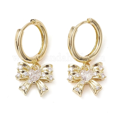 Серьги-кольца с бантом из латуни EJEW-M245-08G-1