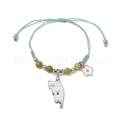 Браслеты из плетеных бусин из натурального зеленого нефрита BJEW-TA00621-04-1