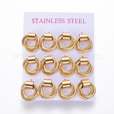 Серьги-гвоздики из нержавеющей стали 304 EJEW-L241-03G-1