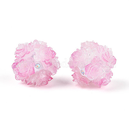 Бусины из полимерной глины со стразами и рельефными смоляными розами RESI-T059-04I-1