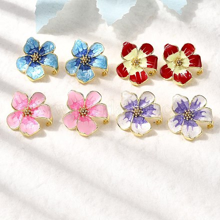 Серьги-гвоздики с цветком из латуни и эмали EJEW-P322-03G-1