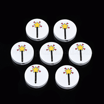 Бусины из натурального дерева с принтом на Хэллоуин WOOD-T021-102-1