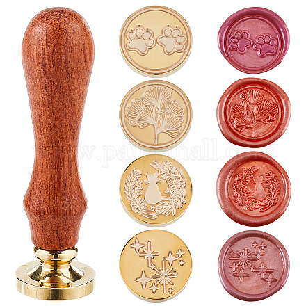 4 шт. 4 стиля золотистого тона латунная восковая печать головка штампа AJEW-CP0007-49A-04-1