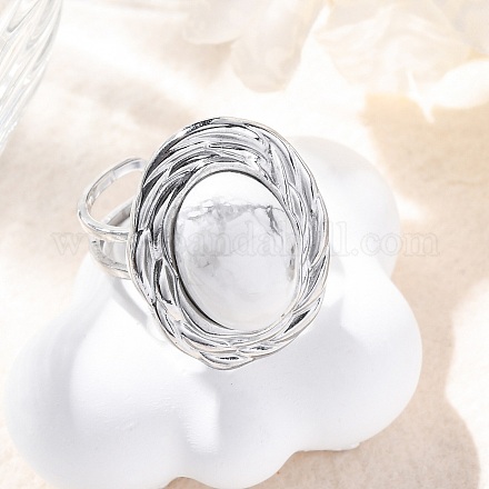 Овальные перстни из натурального говлита RJEW-M063-01P-10-1