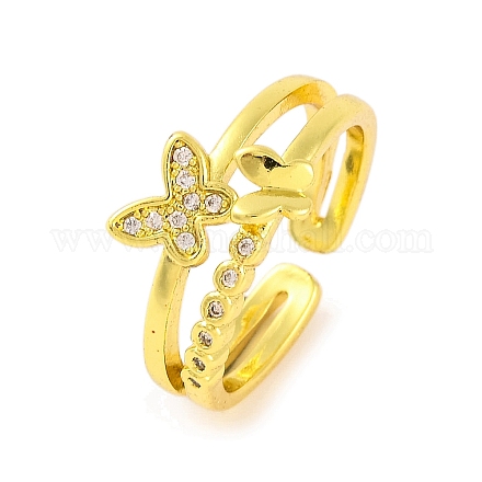 Открытые манжеты из латуни с бабочкой и микро-паве с прозрачным фианитом для женщин RJEW-U003-06G-1