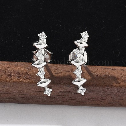 925 серьги-гвоздики из стерлингового серебра с прозрачным кубическим цирконием EJEW-Q032-01G-P-1