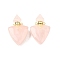 Natural Rose Quartz Perfume Bottle Pendants, with 304 Stainless Steel Findings, Faceted, Triangle Charms, Golden, 39~40x25x11~12mm, Hole: 1.9mm