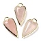 Natural Rose Quartz Pendants, Rack Plating Brass Heart Charms, Golden, 38x19x7.3~7.8mm, Hole: 4.7x6.5mm