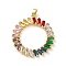 Brass Micro Pave Cubic Zirconia Pendants, Ring, Golden, Colorful, 28.5x26.5x3mm, Hole: 4.5x2.5mm
