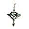 Dyed Synthetic Malachite Pendants, Cross Charms, with 304 Stainless Steel Settings, Antique Silver, 50x35x5.5mm, Hole: 7.5x3.5mm