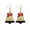 Christmas Iron Acrylic Dangle Earrings, Golden, Christmas Bell, 63x32mm
