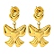 Ion Plating(IP) 304 Stainless Steel Dangle Stud Earrings, Bowknot with Heart, Real 14K Gold Plated, 21x14.5mm