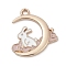 Alloy Enamel Pandants, Light Gold, Moon with Rabbit Charm, Lavender, 17.5x16.5x1.8mm, Hole: 1.5mm