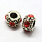 Alloy Rhinestone European Beads, Large Hole Beads, Rondelle with Flower, Antique Silver, Light Siam, 11x7mm, Hole: 5mm