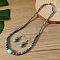Synthetic Turquoise & CCB Plastic Round Beaded Necklaces & Dangle Earrings Sets, Platinum, 450mm