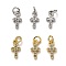 Brass Micro Pave Cubic Zirconia Tiny Cross Charms, with Jump Rings, Long-Lasting Plated, Mixed Color, 12x6x2mm, Hole: 3mm