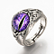 Adjustable Alloy Finger Rings, with Glass, Wide Band Rings, Dragon Eye, Blue Violet, Size 10, 19.5mm