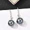 925 Sterling Silver Clear Cubic Zirconia Round Dangle Earrings, with Shell Imitation Pearl, Platinum, 37.5x12.5mm