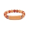Natural Red Aventurine Beaded Stretch Bracelet, Gemstone Jewelry for Women, Rectangle Bar Charm Bracelets, Inner Diameter: 2-1/8 inch(5.3cm)