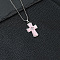 Cross Alloy with Acrylic Pendant Necklaces, Platinum, Pearl Pink, 17.72 inch(45cm)