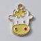 Alloy Enamel Pendants, Light Gold, Cattle Head Charm, Yellow, 19x14x2mm, Hole: 1.8mm