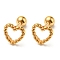 Ion Plating(IP) 304 Stainless Steel Stud Earrings, Cartilage Earrings, Hollow Heart, Golden, 7x8mm