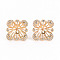 Brass Micro Pave Clear Cubic Zirconia Stud Earring Findings, for Half Drilled Bead, Nickel Free, Flower, Real 18K Gold Plated, 14.5x14.5mm, Pin: 0.7mm, Pin: 0.8mm(for Half Drilled Bead)
